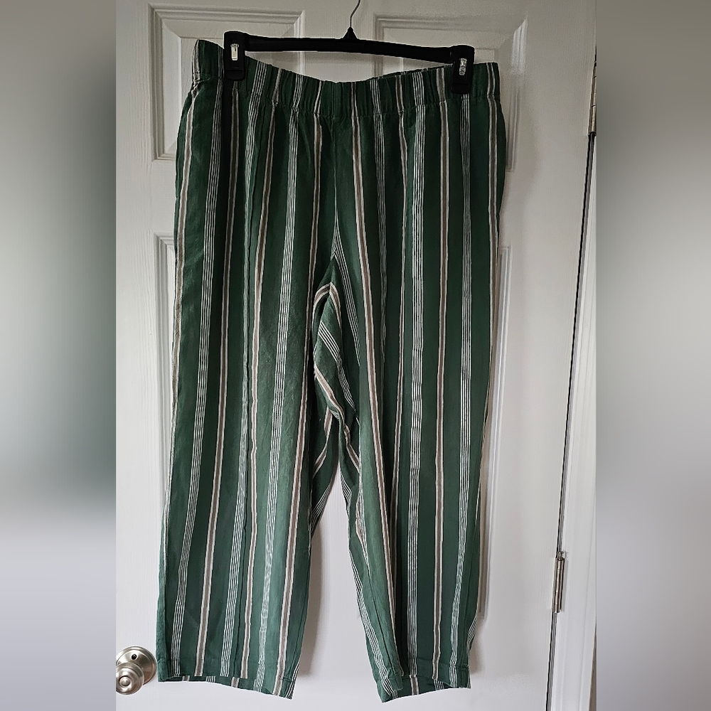 Wide Leg Linen Green Stripped Trousers by dip